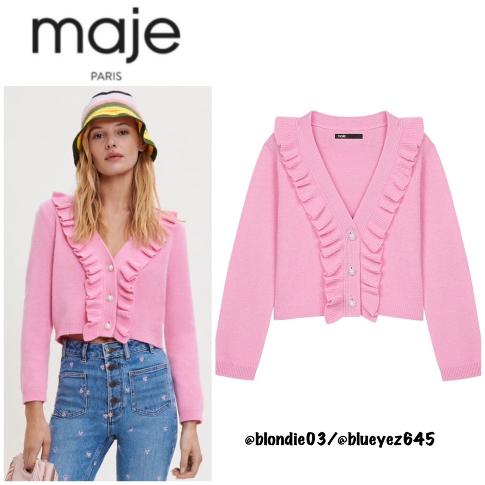 Maje Molantti Ruffled Cropped Cardigan 3/L NWT